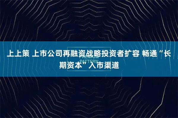 上上策 上市公司再融资战略投资者扩容 畅通“长期资本”入市渠道